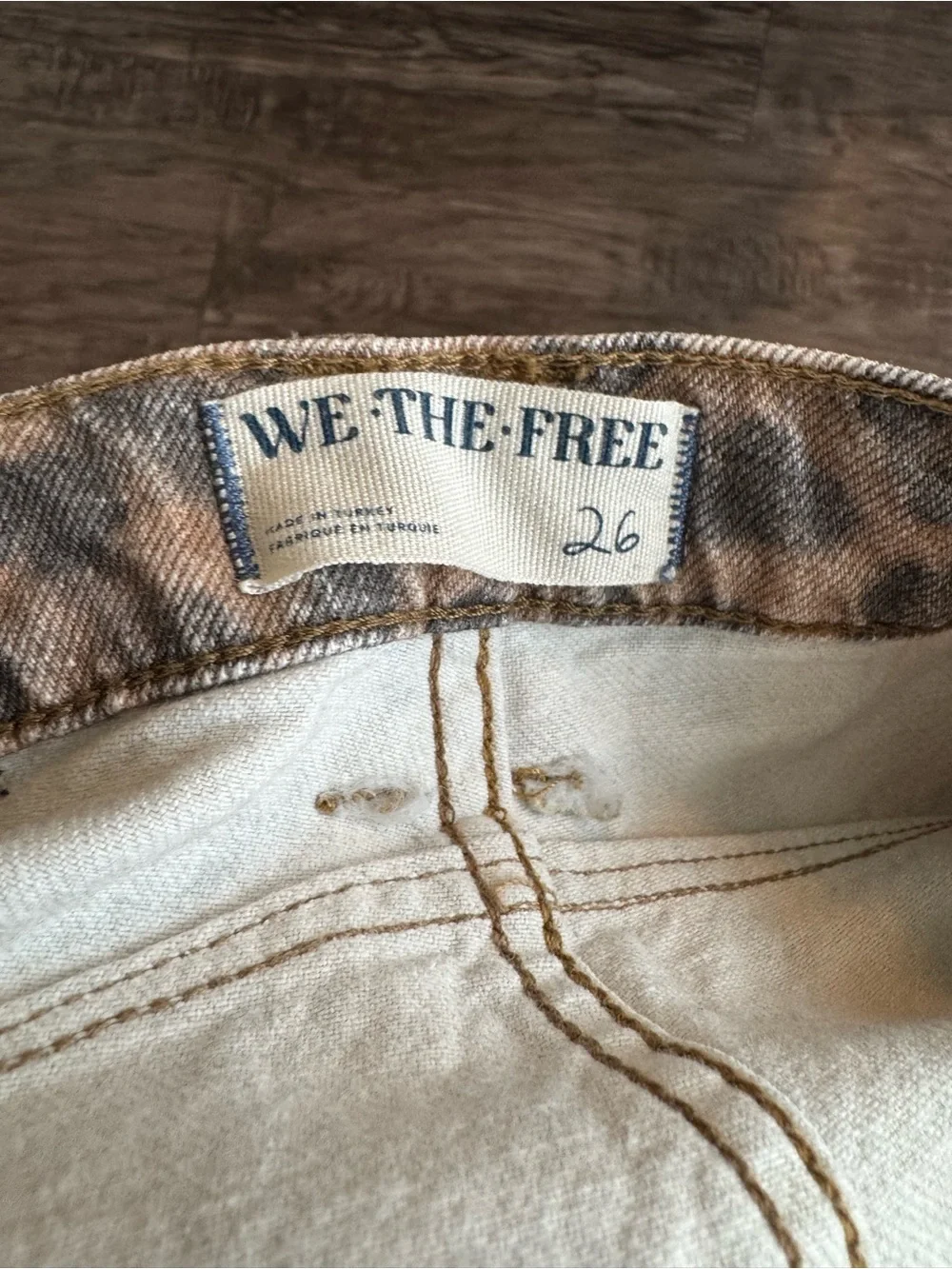 Free People We The Free Good Luck Leopard Barrel Leg Jeans in Brown Sugar